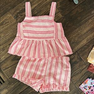 Btween Pink & White Striped Tank + Shorts Set